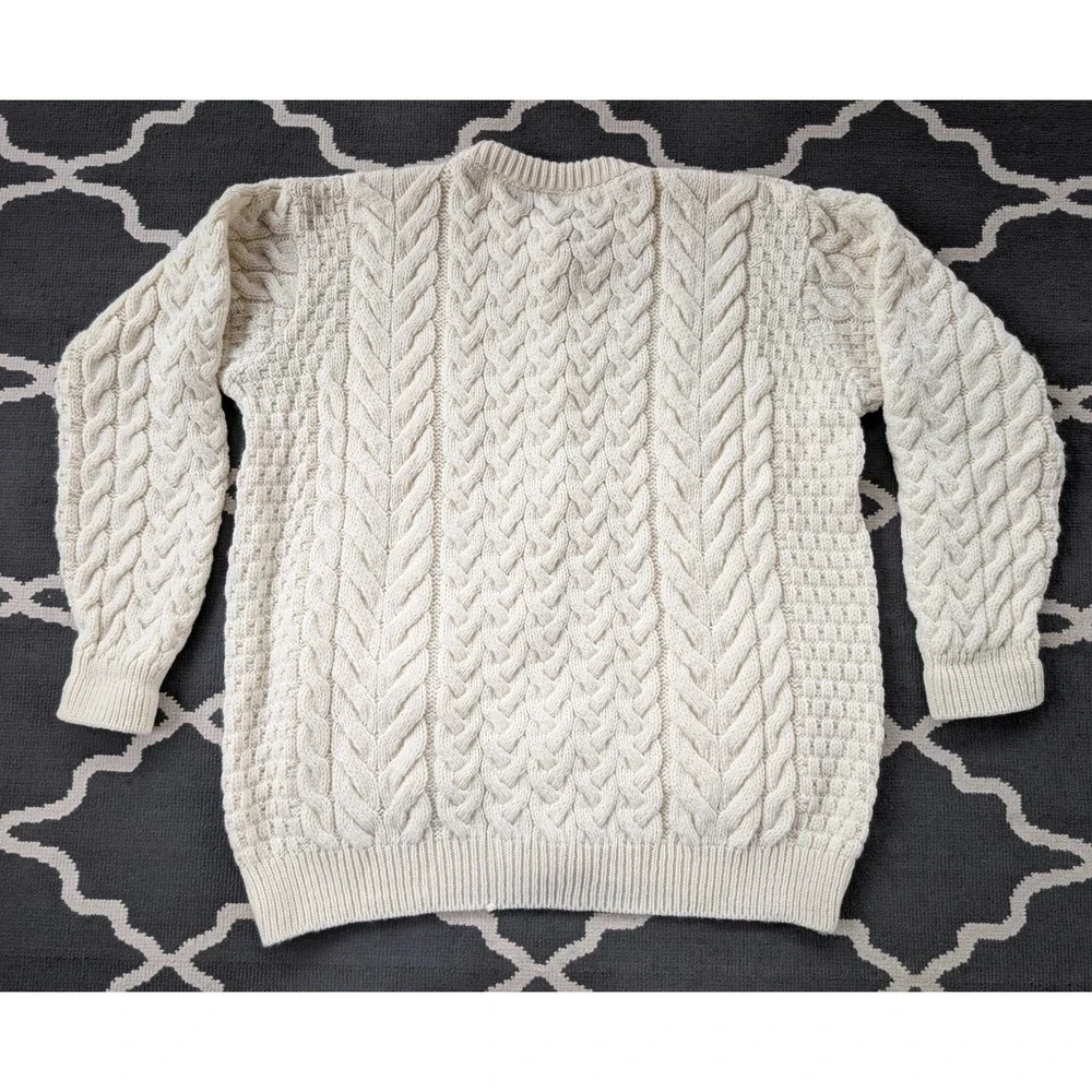 Aran Woollen Mills Mens XL Cream White Cable Knit Pocket Ireland Button Up - Picture 8 of 8